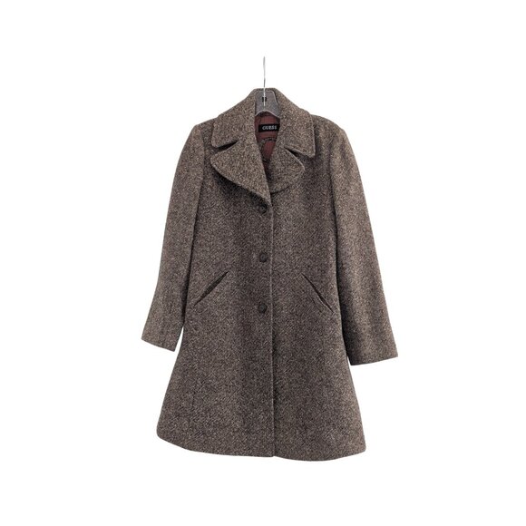 ✨GUESS Wool Blend Bouclé Tweed Coat Brown A-Line Button Front Jacket Size M - Picture 2 of 6